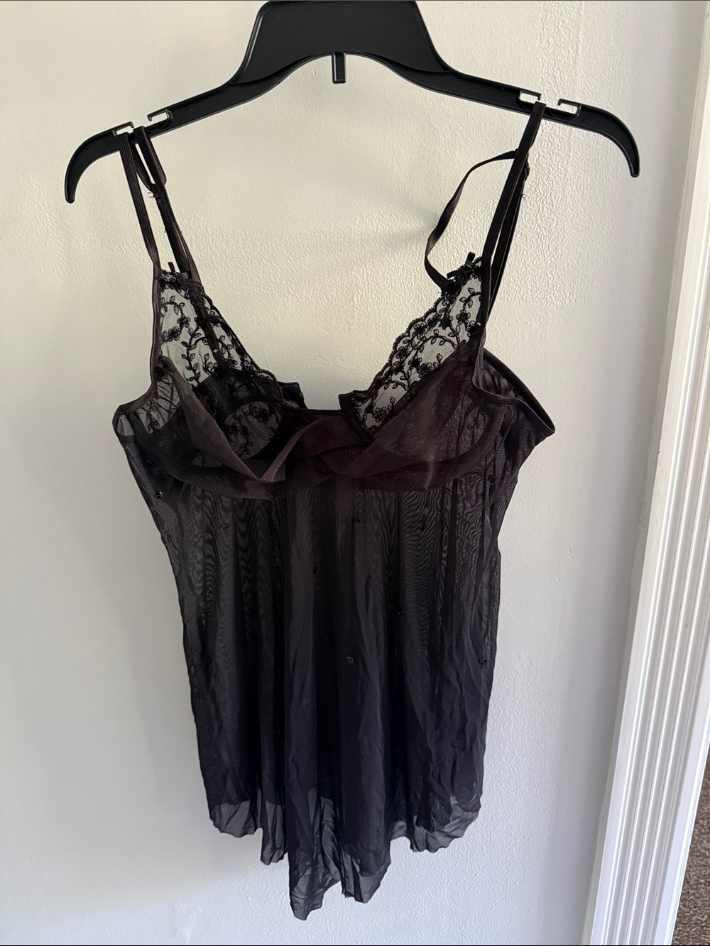 Frederick's of Hollywood Black Lace & Mesh Babydoll Chemise